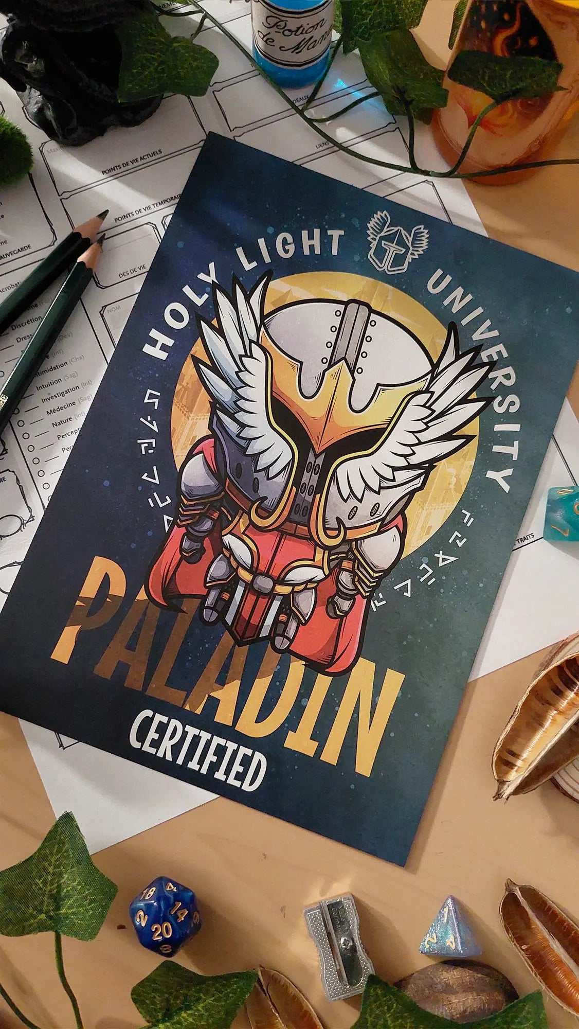 Affiche Paladin Certified illustrée par Gavariel - Art fantasy pour les fans de jeux de rôle.